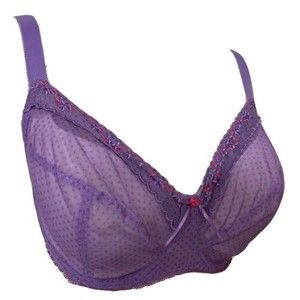 Freya Purple Sexy Sheer Scalloped Lace Embroidery Unlined Bra Sz 32G Polka Dot